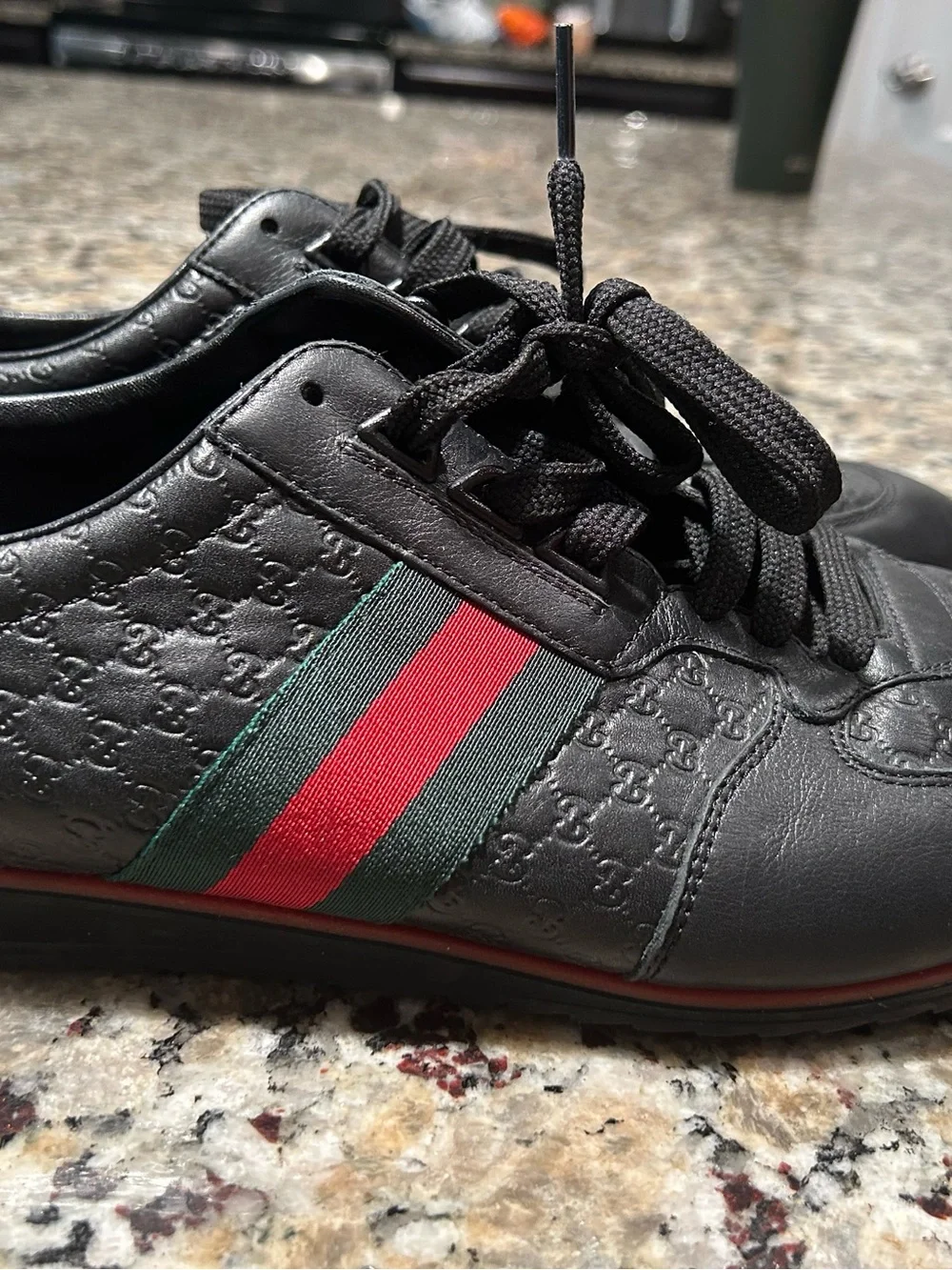 Gucci Leather Web Sneaker 'Black' , 233334 Size 10.5G